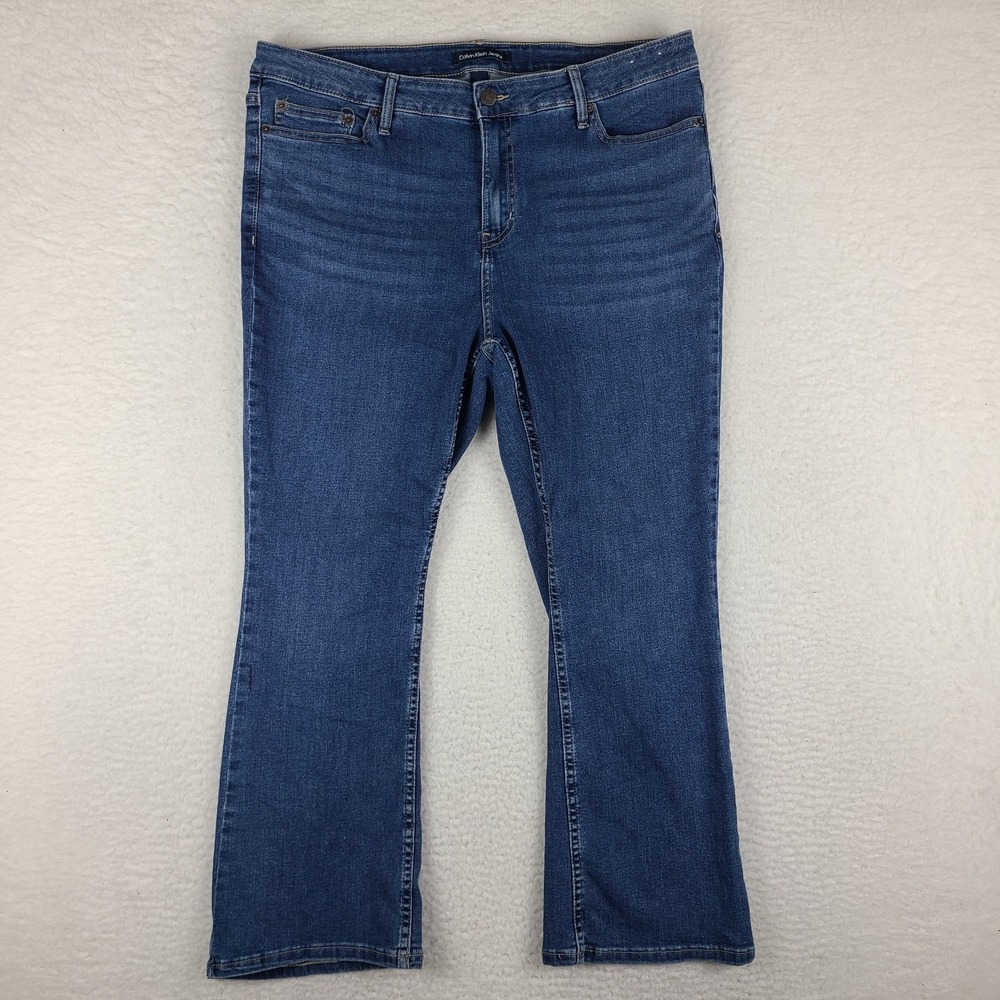 Calvin Klein Jeans Womens 16W Blue Repreve Boot Cut Dark Wash Denim